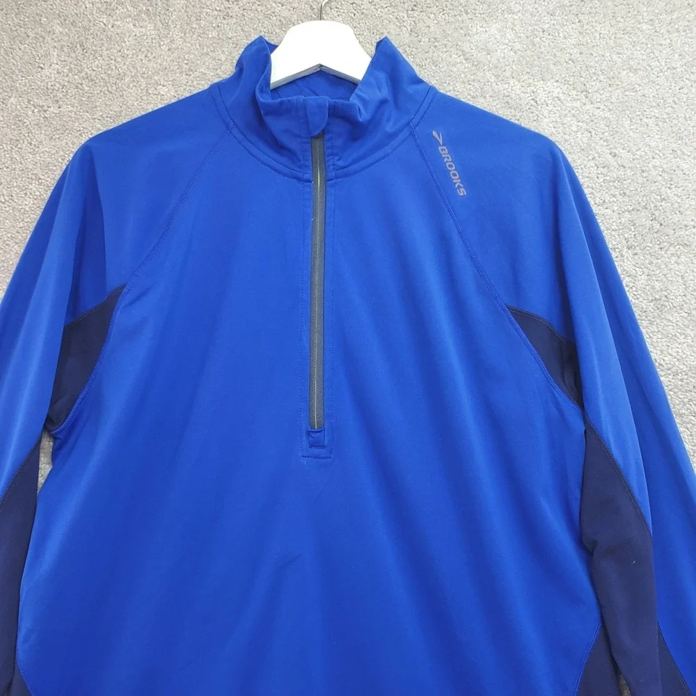Brooks Run Happy Drilayer Technology Top Mens Medium Blue‎ Mock Neck Athleisure